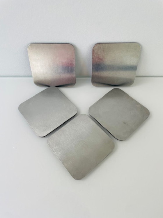 Image 1 of Set of 5 minimalist stainless steel coasters – square design