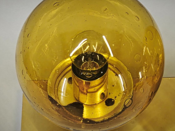 1970s Space Age Amber Glass Double Wall Lamp, Kamenický Šenov – Wall lights, Brass (photo 7 of 14)