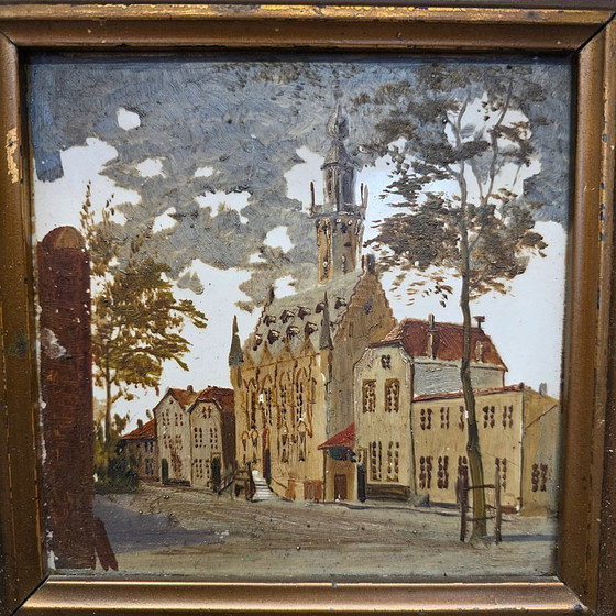 Image 1 of Old painted tile with Veere Town Hall, 1st half of the 1900s