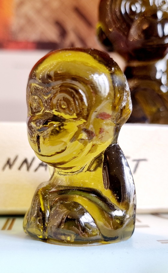 Image 1 of Vintage groen glazen apenbeeldje set van 4