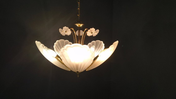 Vintage italian glass and brass chandelier, 1970s (photo 12 of 15)