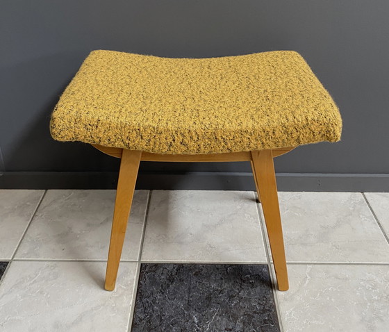 Image 1 of Yellow wool foot stool 1960s