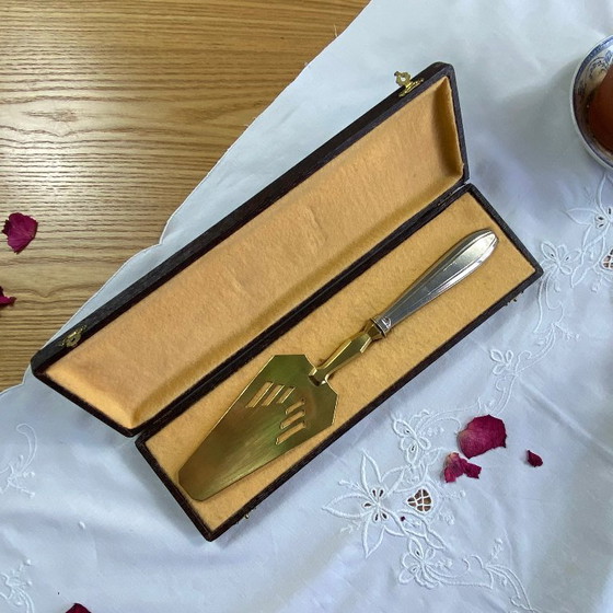 Image 1 of Paletta per torta o torta in metallo argentato e ottone dorato Art Déco