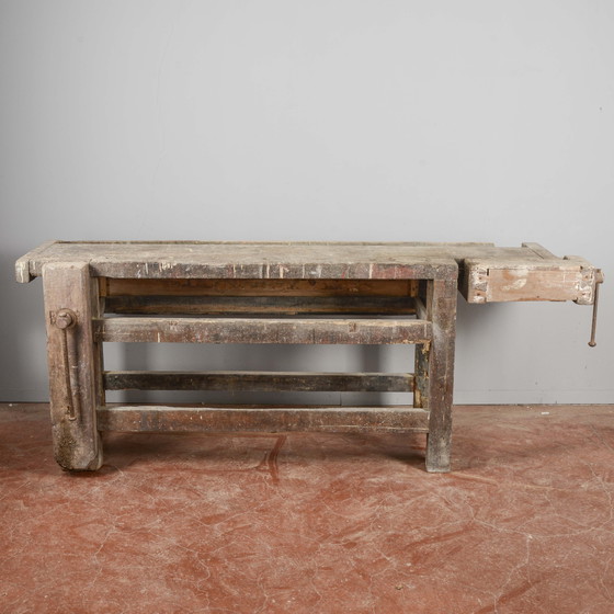 Industrial workbench with double vise, 20th Century Italian – Desk, Rustic (photo 2 of 16)