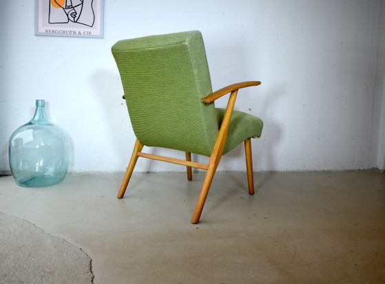 Mid Century Easychair Vintage Armchair Green Chair – Wood, Textile, Mid Century Modern (photo 3 of 7)