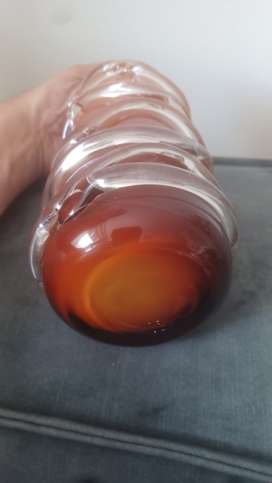Image 1 of Large 80s Murano vase with serpentine glass threads