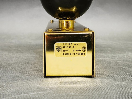 Image 1 of Kamenický Šenov Doppelkugel-Wandleuchte aus Messing, Tschechoslowakei, 1970er Jahre
