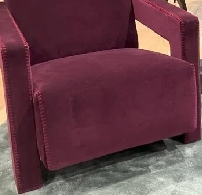 Image 1 of 2x Cassina 637 Utrecht Armchair (New, Never Used) in Ortigia/Plum Velvet with Red Thread Horse Stitching