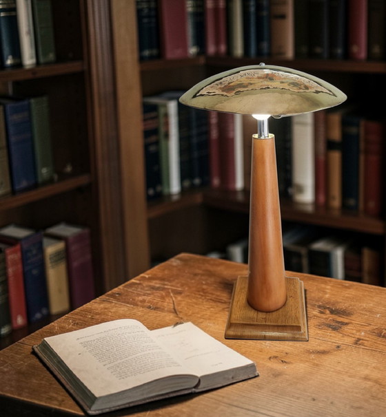 Image 1 of Lampada da tavolo vintage in legno e metallo – Design modernista, anni '50