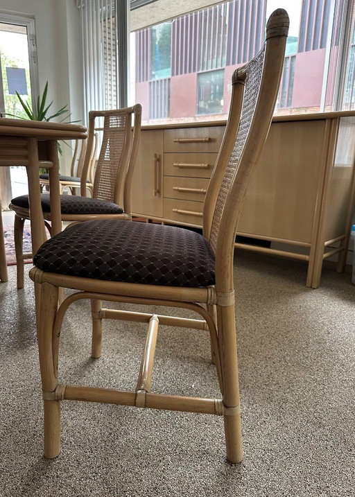 Mesa y sillas extensibles de bambú Roberti Rattan estilo años 60