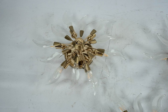 Set of three ceiling lamps in brass and crystal. Italy 1970s, Ceiling lights, Gold (photo 9 of 17)