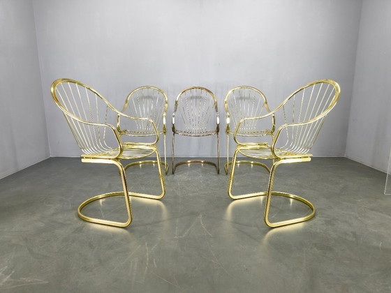 Image 1 of Set of 5 Gastone Rinaldi Brass Dining Chairs for Rima, Italy 1970s