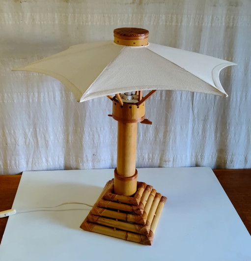 Lampe à poser en bambou design 70's – tafellampen, Bamboo