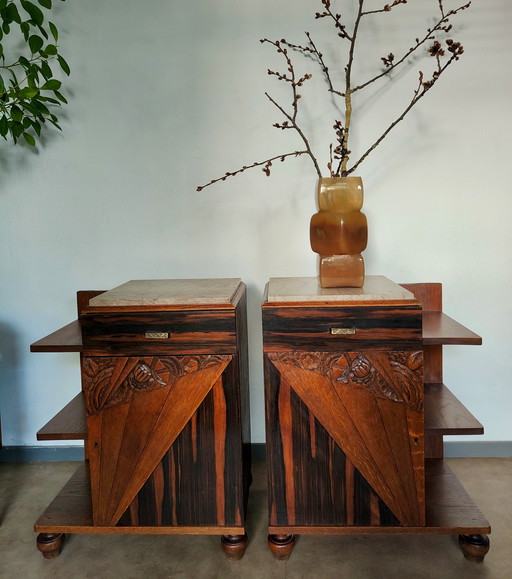 Art Deco bedside tables | Macassar style | marble top