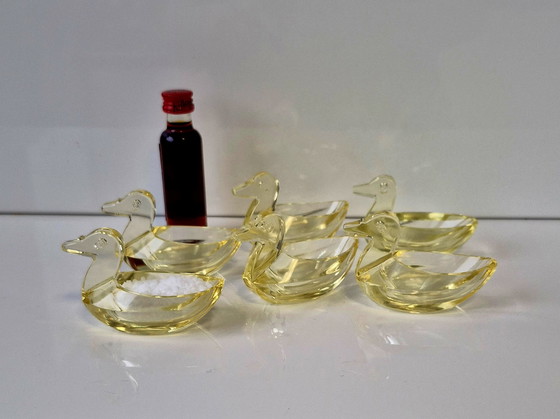 Image 1 of Gebrüder Feix Albrechtsdorf 6 eenden voor zout/schnaps kristalglas circa 1930