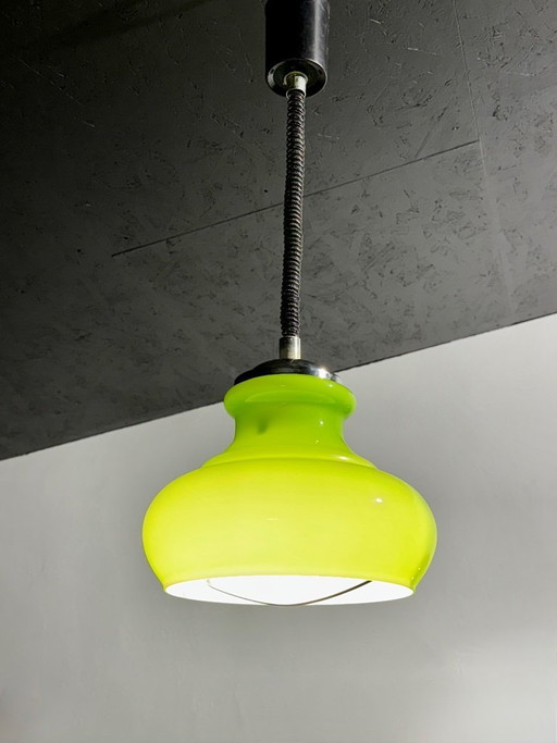 Space Age Pendant Lamp with Green Glass Shade Rolly 1973