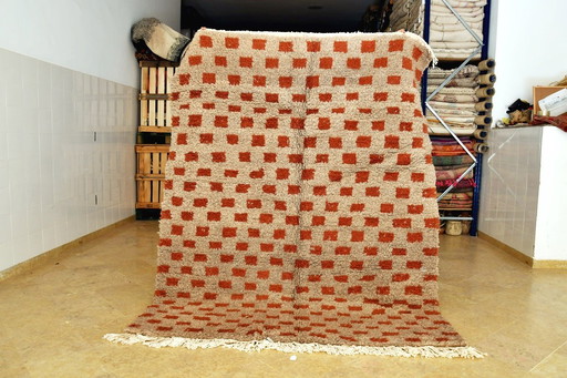 Moroccan Berber Checker Rug – 220 x 163 cm – Grey & Brown