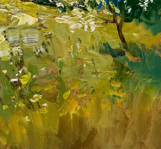 Image 1 of Original Oil Painting Summer Road Landscape The road to the church