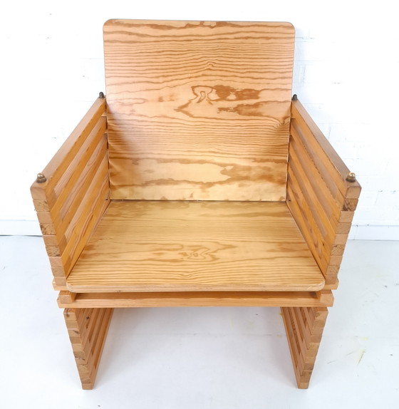 Image 1 of Vintage slat armchair 70s/80s wood constructivist