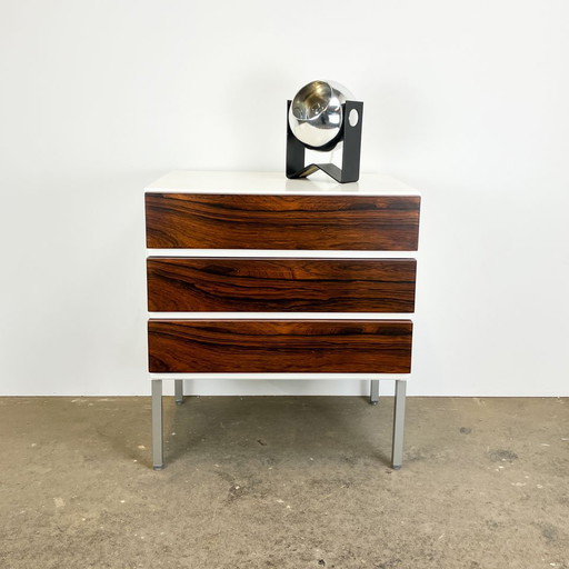 bedside table by flötotto, white lacquered with rosewood, 1960s