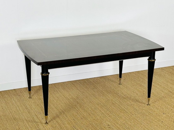 Image 1 of Art Deco modernistische uitschuifbare eettafel van Maccassar ebbenhout, 1950