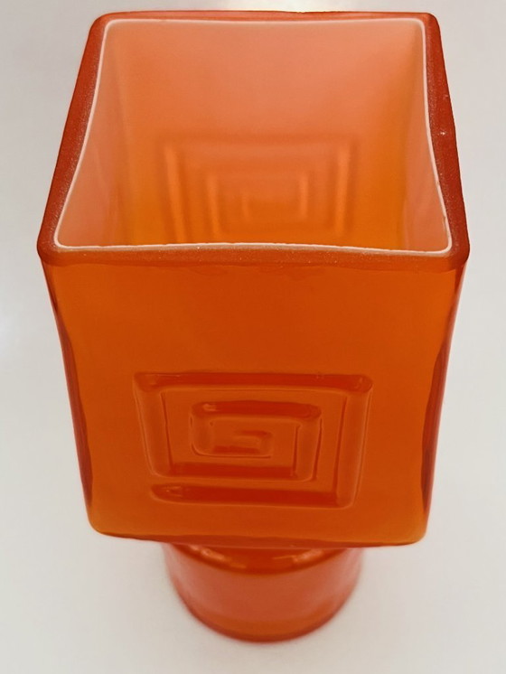 Image 1 of Retro Fans - Vaas - Jaren 60 - Fel Oranje -Fåglavik Glasbruk -Zweden