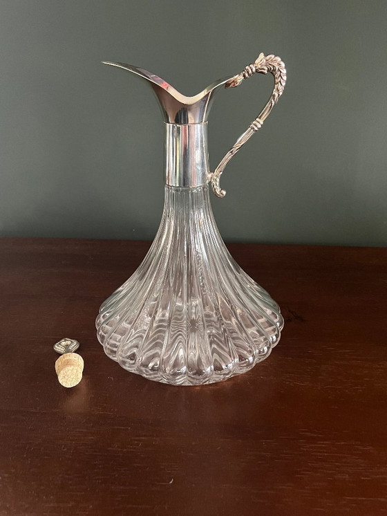 Image 1 of Mundgeblasene Karaffe/Dekanter mit versilbertem Ausguss und Griff ca. 1930