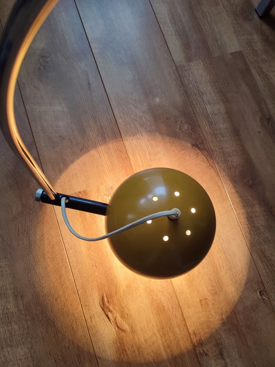 Herda Space Age Eyeball booglamp wandlamp mosterdgeel okergeel '70 – Wandlampen, Metal, Chrome (photo 11 of 15)