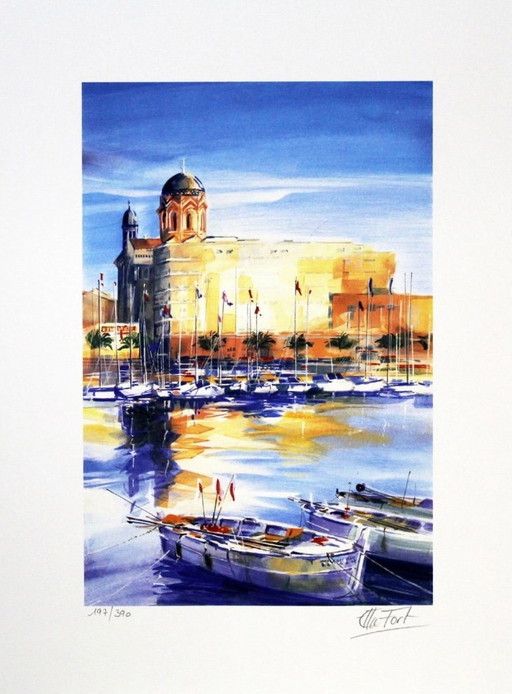 Ella Fort : "St. Raphael". Lithographie en couleur numérotée et signée à la main.  Ici numéro 281/390.