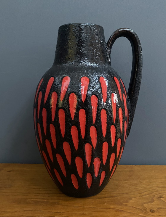 Image 1 of Vase en céramique rouge et noir de Scheurich Allemagne Modèle 279-38