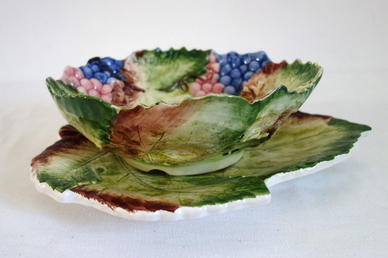 Image 1 of Scolapasta e piatto in barbotine francese d'epoca