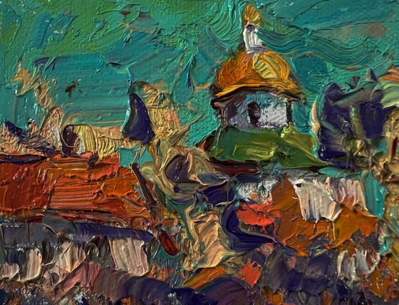Original Oil Painting Autumn Village Landscape Morning Sound of Bells – Paintings & Drawings, Canvas (photo 7 of 8)