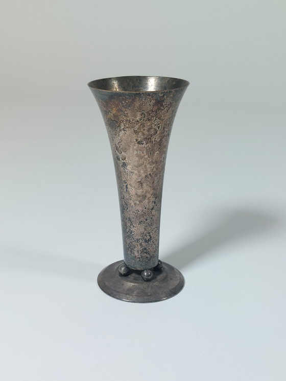 Image 1 of Beautifully patinated silver-plated table vase with ball feet, WMF Art Deco