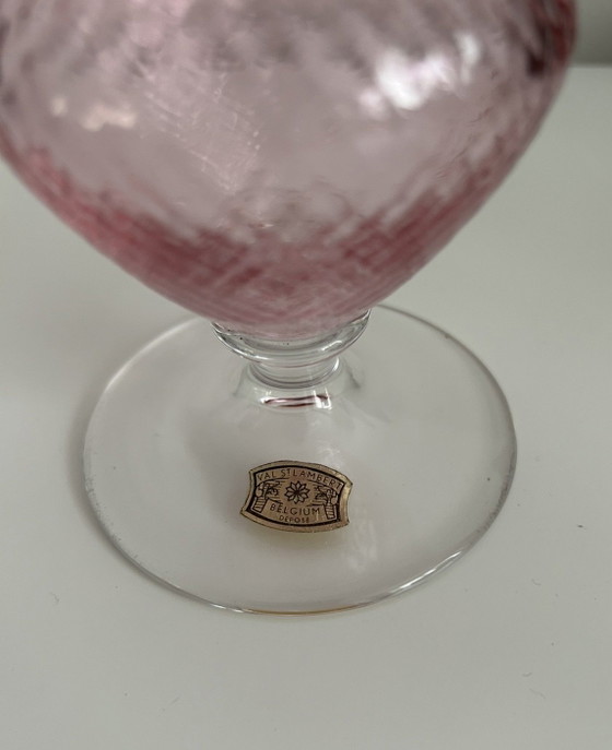 Vase Soliflore Cristal Val Saint Lambert Rose Côtes Optiques Pied Douche Art Déco Mid-Century Vintage – Glass (photo 3 of 5)