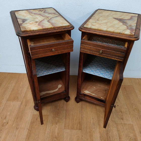 Image 1 of Set di comodini antichi vintage con piano in marmo