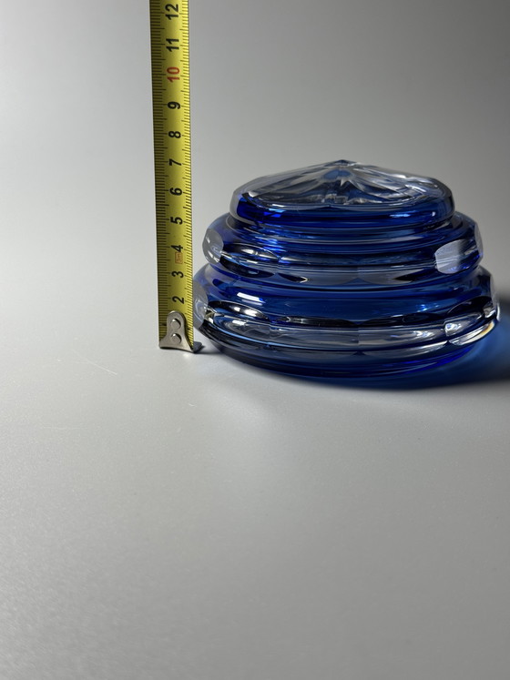 Image 1 of Bombonera de cristal “Eliane” de Val Saint Lambert, Art Déco, años 30, cristal superpuesto en azul, Charles Graffart