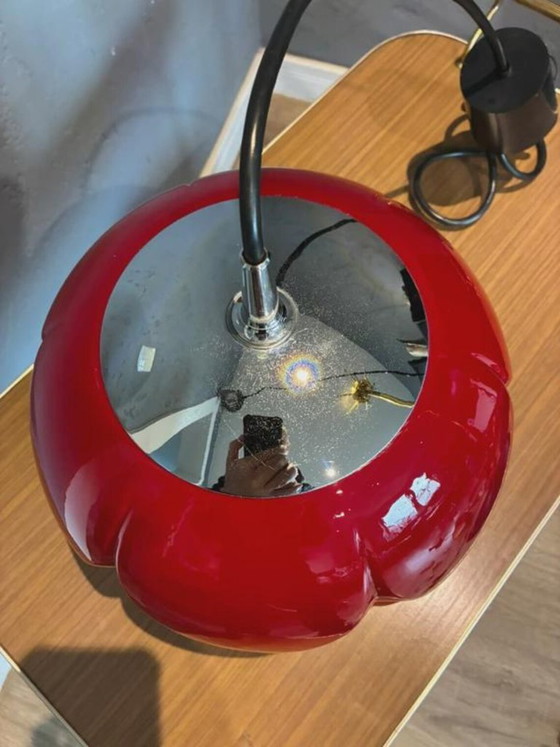 Lampada a Sospensione Vintage Rossa Retro, Peill & Putzler Anni '70, Lampade a sospensione, Plastica, Cromo (foto 3 di 5)