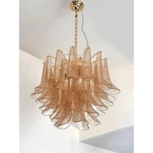 Lustre contemporain en verre de Murano « Petali-Selle » transparent et doré, style Mazzega