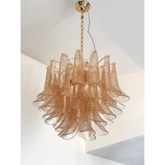Image 1 of Contemporary Clear and Gold “Petali-Selle” Murano Glass Chandelier in Mazzega Style