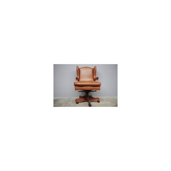 Image 1 of Vintage leather and wood office armchair, Italy 1980