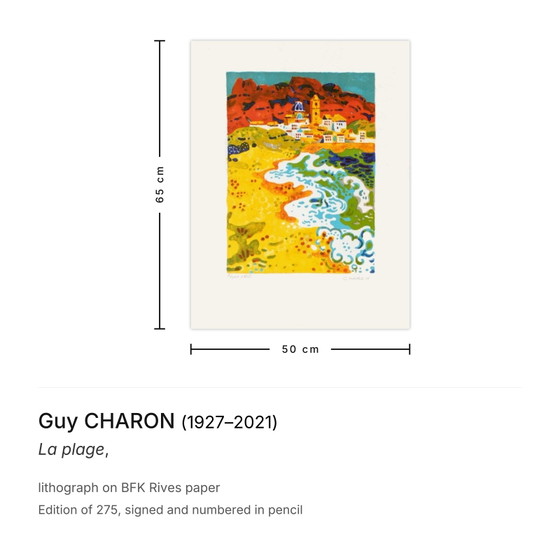 Lithographie signée par Guy Charon La Plage – Lithographies et sérigraphies, Paper (photo 3 of 5)