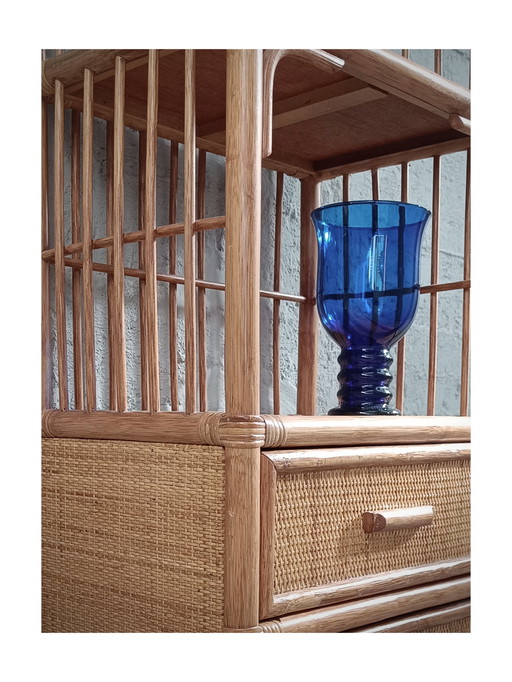 Armoire vintage en bambou et ratière du Japandi des années 1970