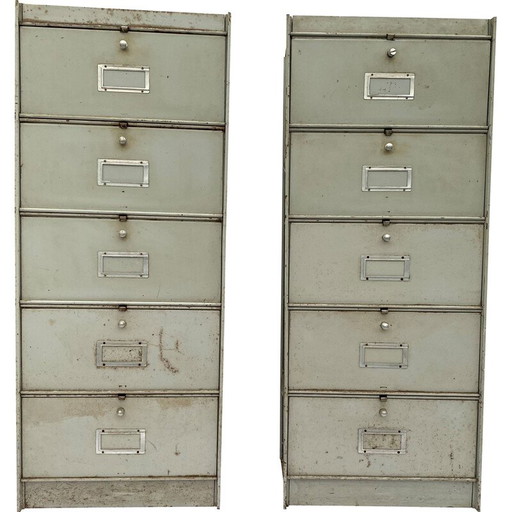 Pareja de muebles vintage de aluminio con 5 puertas para Ronéo, 1950