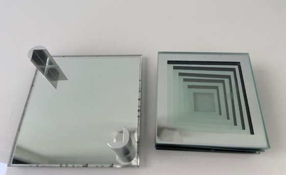 Image 1 of Vintage mirrored coaster set with holder