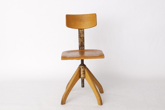 Image 1 of Industrial Swivel Chair by Ama Elastik – 1950s Vintage Bauhaus Design, Wood & Metal