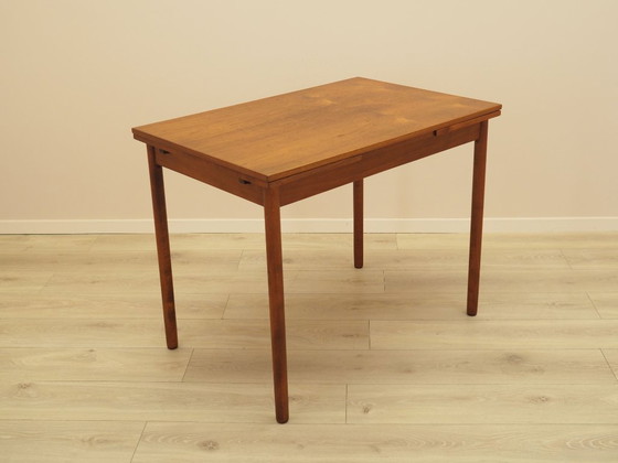 Table à manger extensible danoise en teck sur pieds en bois massif, années 1970, Tables de salle à manger (photo 4 sur 14)
