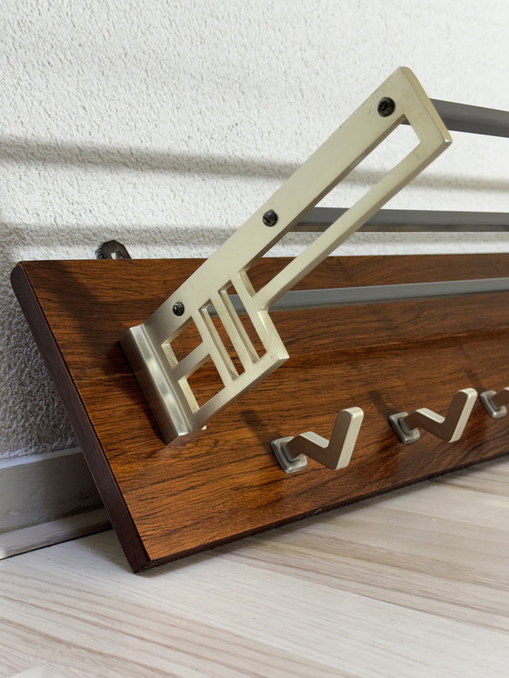 Image 1 of Vintage Art Deco Coat Rack with 7 Chrome hooks and Hat Shelf