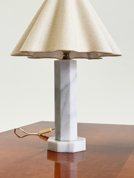 Vintage Marmeren Tafellamp Met Linnen Kap – Tafellampen, Marble (photo 6 of 10)