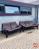 Vintage leren brutalist bank (2 stuks)
