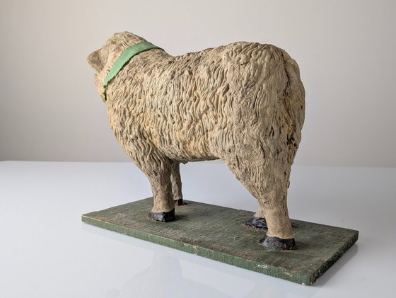 Image 1 of Pair of Large Stucco Sheep Sculptures, Early 20th Century, Farm Animals
